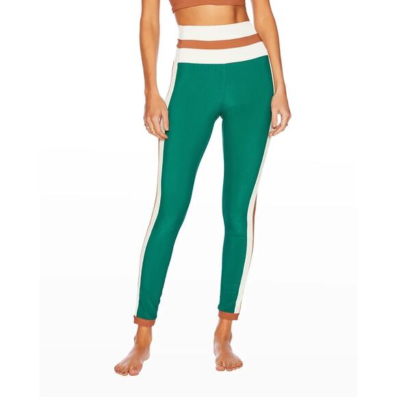 Beach Riot Sport Melinda Colorblock Ribbed Green Mid Rise Leggings Size Medium - Picture 1 of 10